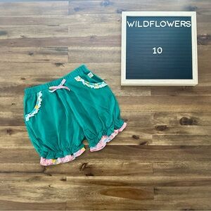 Wildflowers Daydream Believer Grass Roots Shorts Green Pink Floral Ruffle Lace